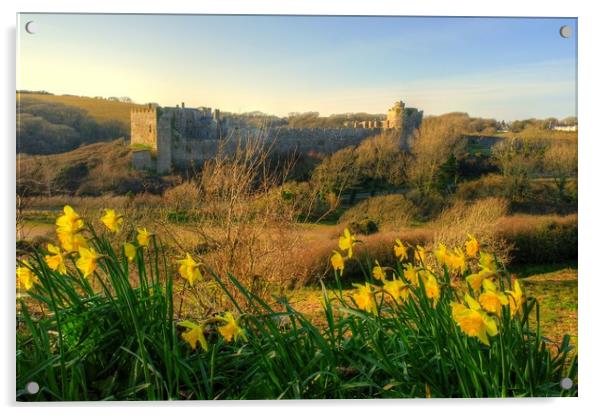 Manorbier Castle in Spring Acrylic by Martin Chambers