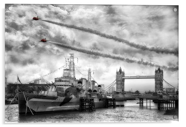 Red Arrows London Tower Bridge Flyby Acrylic by Jason Green