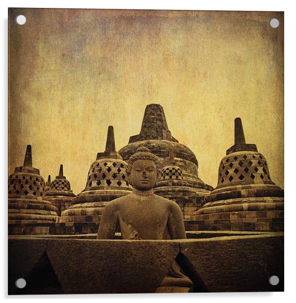 Borobudur (in grunge style) Acrylic by Abdul Kadir Audah