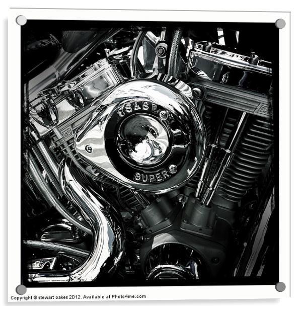 Motorbike engine B&W 1 Acrylic by stewart oakes