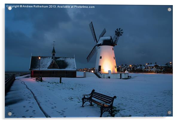 Snowy Lytham Windmill Acrylic by Andrew Rotherham