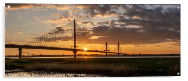 Mersey Gateway and Runcorn Bridges at sunset Acrylic by Paul Madden