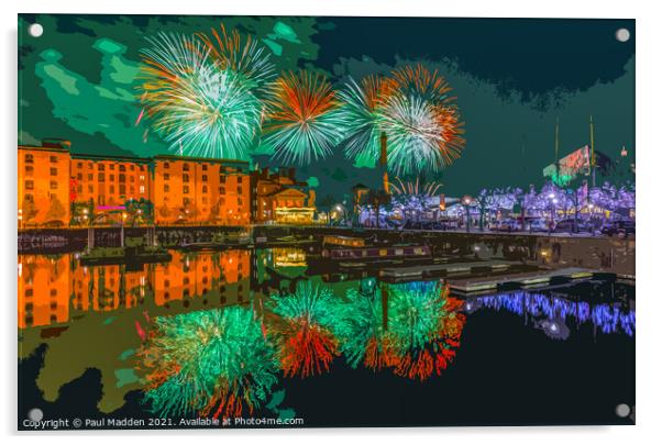 Fireworks at the Albert Dock Acrylic by Paul Madden