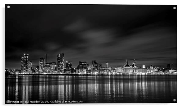 Liverpool skyline black and white Acrylic by Paul Madden