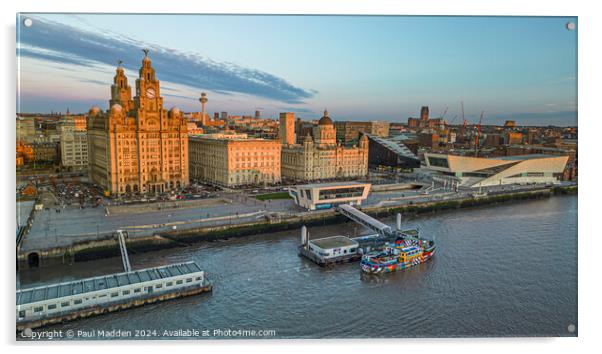 Three Graces and The Mersey Ferry Acrylic by Paul Madden