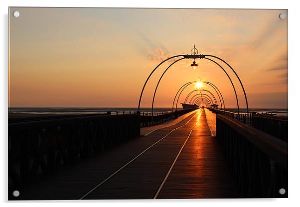 Southport Pier Sunset Acrylic by Paul Madden