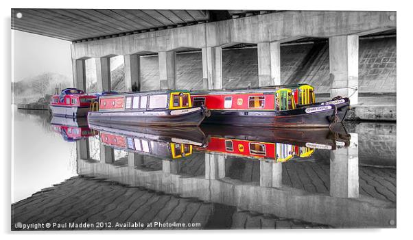 Canal Barges Under The Bridge Acrylic by Paul Madden