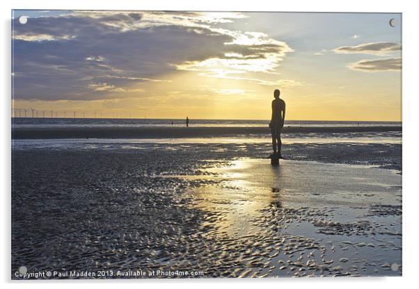 Crosby Beach Iron Man Sunset Acrylic by Paul Madden