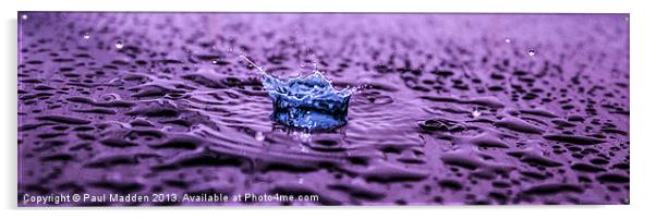 Blue water drop on purple Acrylic by Paul Madden