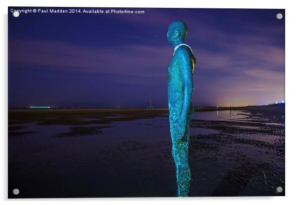 Crosby Beach Iron Man At Night Acrylic by Paul Madden