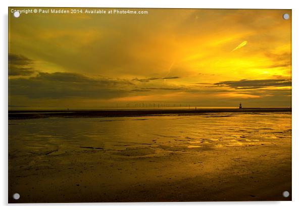 Crosby Beach Fiery Sunset Acrylic by Paul Madden