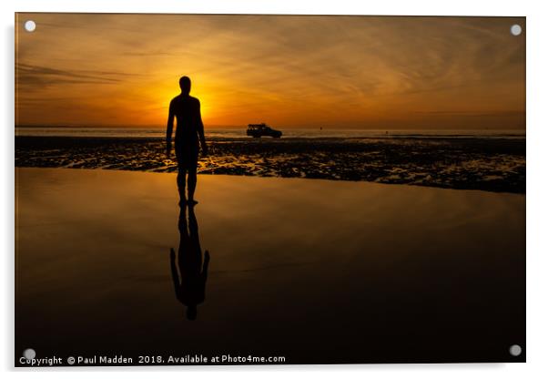 Crosby Beach and the iron man Acrylic by Paul Madden