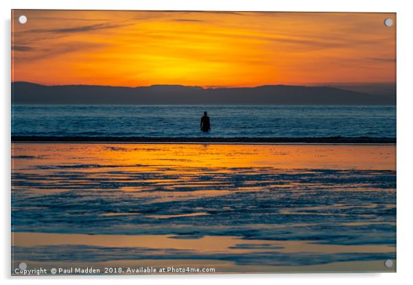 Crosby beach at dusk Acrylic by Paul Madden