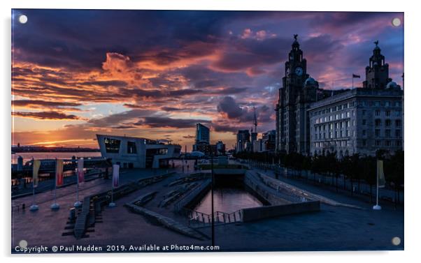 Liverpool Pier Head At Sunset Acrylic by Paul Madden