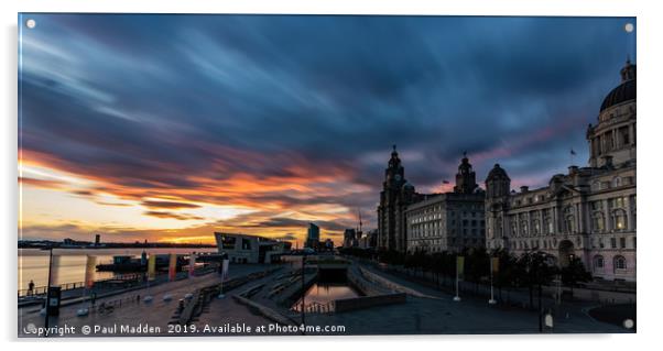 Liverpool Pier Head Sunset Acrylic by Paul Madden