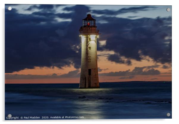 New Brighton Lighthouse At Sunset Acrylic by Paul Madden
