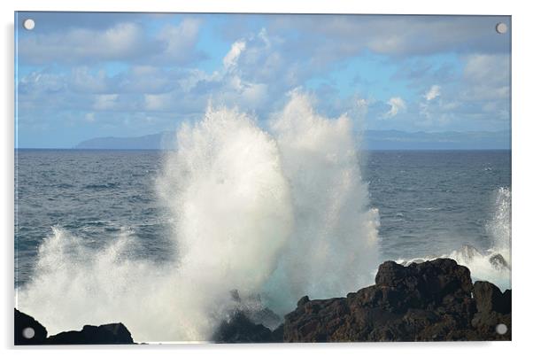 Waves crashing on lava shore Acrylic by Malcolm Snook