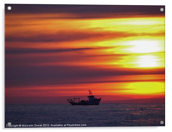 Fishing boat at dawn Acrylic by Malcolm Snook