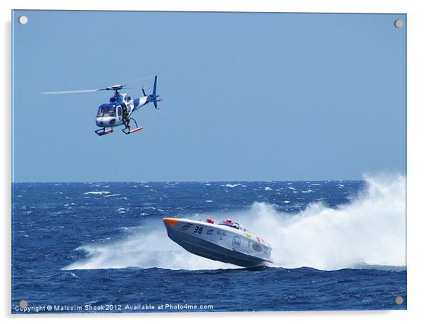 Powerboat and helicopter Acrylic by Malcolm Snook