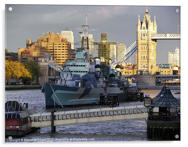 HMS Belfast in London Acrylic by Malcolm Snook