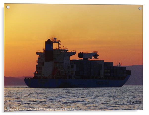 Container ship sunset Acrylic by Malcolm Snook