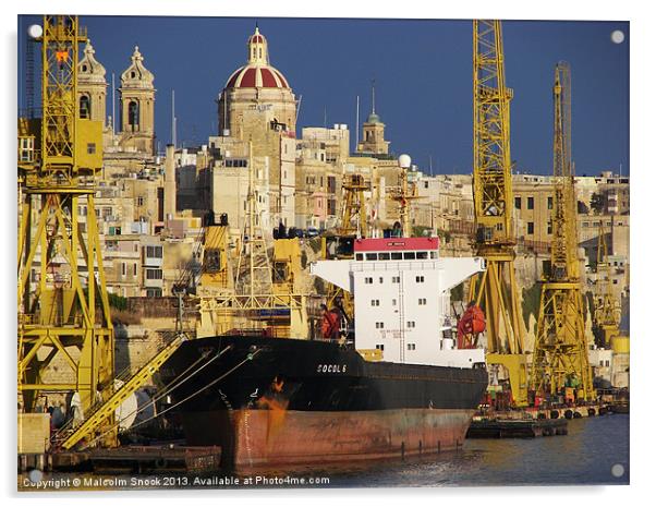 Port of Valletta Acrylic by Malcolm Snook