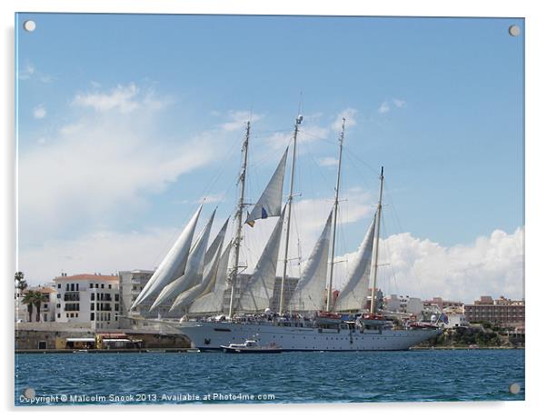 Tall Ship leaving Menorca Acrylic by Malcolm Snook