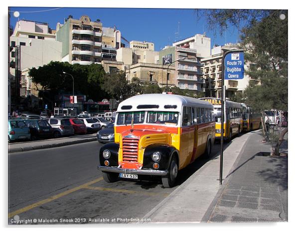 Classic bus streets of Malta Acrylic by Malcolm Snook