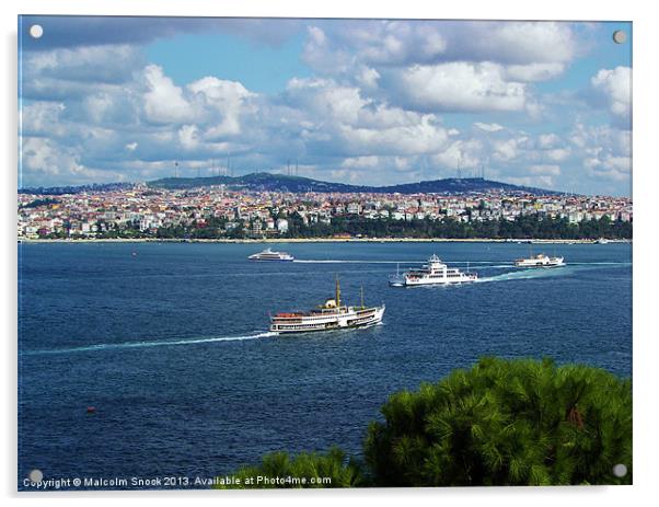 Ferries cross the Bosphorus Acrylic by Malcolm Snook
