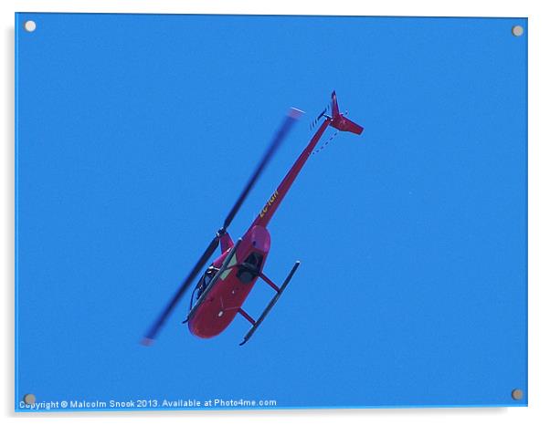 Red R44 helicopter from below Acrylic by Malcolm Snook