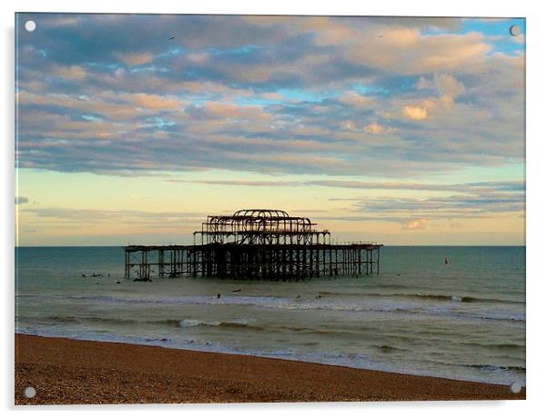 Brighton West Pier Acrylic by Malcolm Snook