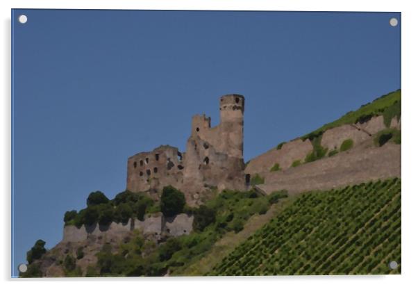 Rhine Castle And Vineyards Acrylic by Malcolm Snook
