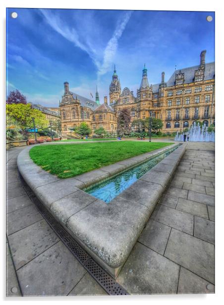 Sheffield Town Hall & Peace Gardens Acrylic by Darren Galpin
