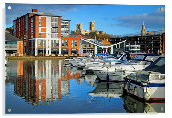 Brayford Quays and Lincoln Cathedral Acrylic by Darren Galpin