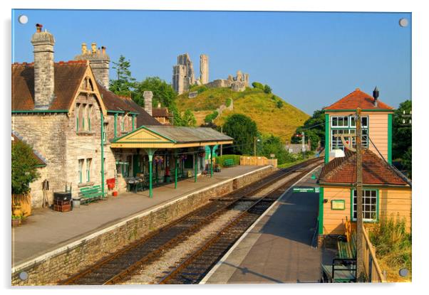 Corfe Castle and Railway Station Acrylic by Darren Galpin