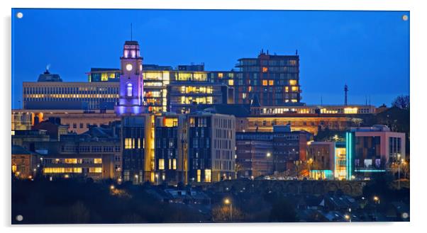 Barnsley Town Centre Panorama at Night Acrylic by Darren Galpin
