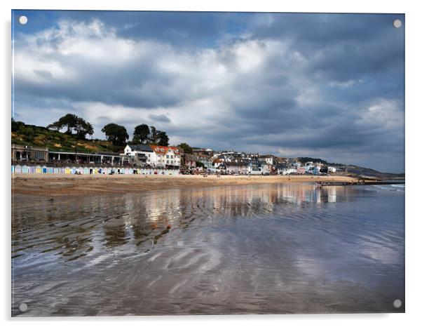 Lyme Regis Beach Reflections, Dorset Acrylic by Darren Galpin