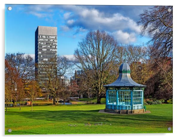 University Arts Tower & Weston Park Bandstand Acrylic by Darren Galpin