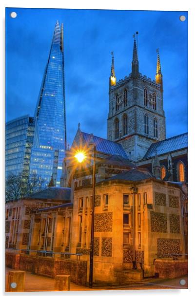 London The Shard and Southwark Cathedral  Acrylic by Darren Galpin