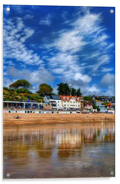 Lyme Regis Beach Reflections, Dorset Acrylic by Darren Galpin