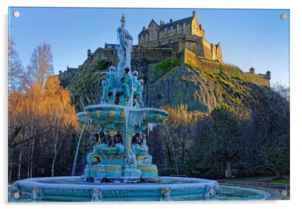 Edinburgh Castle and Ross Fountain  Acrylic by Darren Galpin