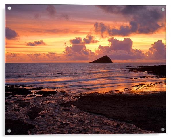 Wembury Bay Sunset Acrylic by Darren Galpin