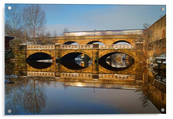 Norfolk Bridge Train & Reflections Acrylic by Darren Galpin