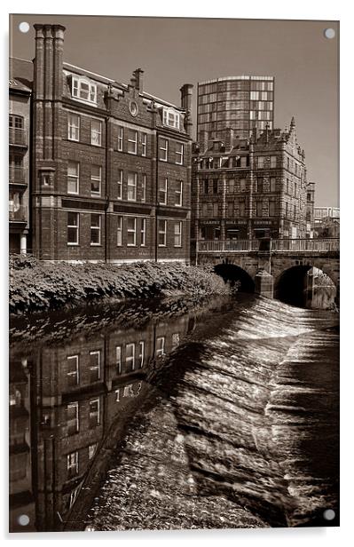 River Don Weir & Ladys Bridge, Sheffield Acrylic by Darren Galpin