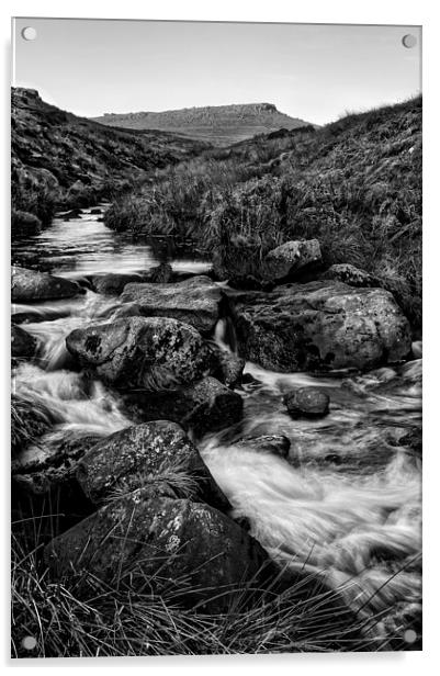Burbage Brook & Carl Wark in Mono Acrylic by Darren Galpin