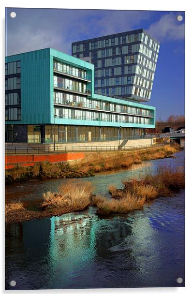 Modern Apartment Buildings next to River Don Acrylic by Darren Galpin