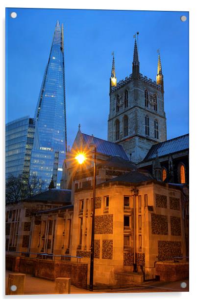 The Shard & Southwark Cathedral at Night Acrylic by Darren Galpin