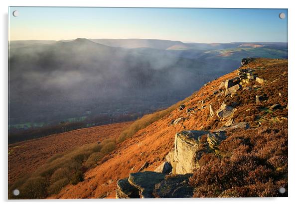 Bamford Edge and Win Hill Mist  Acrylic by Darren Galpin