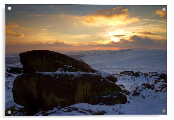 Winter Sunset on Carl Wark  Acrylic by Darren Galpin