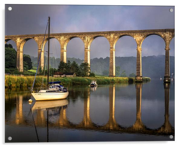 Calstock Viaduct and River Tamar Reflections Acrylic by Darren Galpin